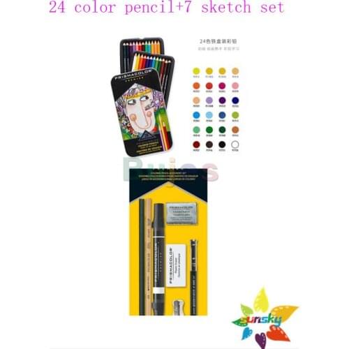 Usa Original Prismacolor Colored Pencils 24 Color Oily Pencil with 7PC Sketch Art Kit Gift Set Artist Premier Wooden Soft Core
