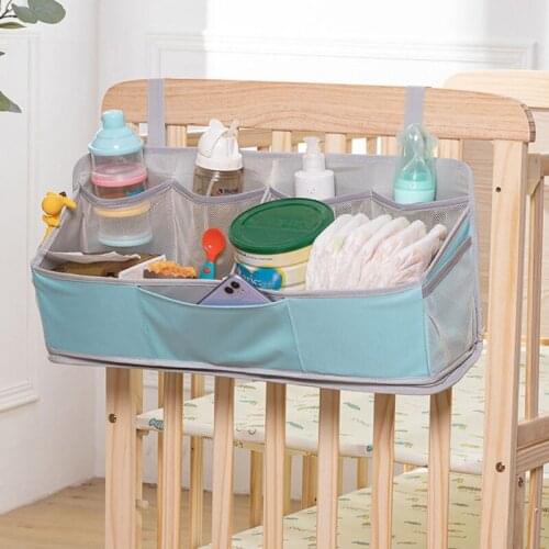 J60B Baby Care Essentials Crib Storage Bag Bedside Cradle Hanging Organizer Clothes Toys Infants Diaper Pocket