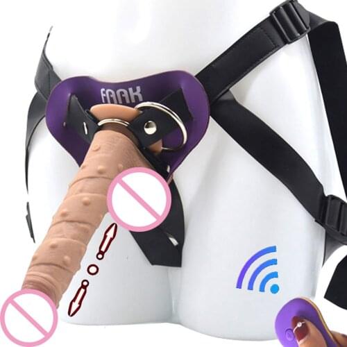 FAAK remote control Vibrating strapon dildo silicone Thrusting realistic penis suction cup bumpy stimulate lesbian masturbator