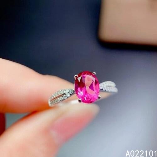 KJJEAXCMY fine jewelry S925 sterling silver inlaid natural pink topaz new girl lovely gemstone ring support test Chinese style