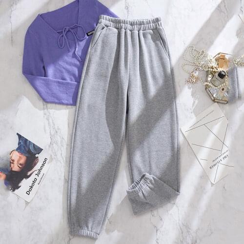 Pants Women Plus Velvet Warm Soft Harajuku Trousers Fashion Ulzzang Ladies Daily Casual Popular Purple Loose Workout Bottom Pant