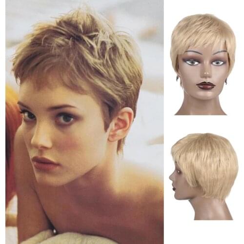Womens Short Straight Wigs With Bangs Female Haircut Puffy Natural Synthetic Hair Wigs For African American 8 Colors