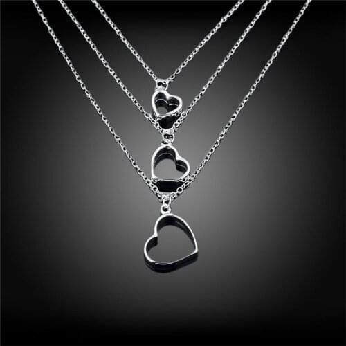 Delicate 925 Sliver Three Heart Multi-line Necklace For Women Wedding Engagement Birthday Party Romantic Gift