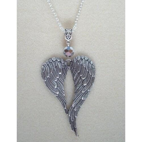 Large Guardian Angel Wings Necklace Pendant Glass Bead Vintage Charms Choker Collar Statement Necklace For Women Jewelry Bijoux