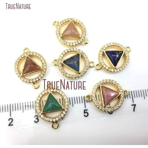 10Pcs Amazonite, Stawberry Quartz, Blue Rock, Labradorite, Sunstone, Rhodonite Gold Circle Double Bail Pendant 18x13mm PC15017