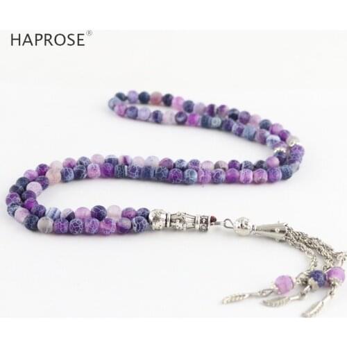 100% Natural agate weathering purple bracelets Prayer Islamic Muslim tasbih Allah Rosary purple agate necklace 99 beads 6-10mm