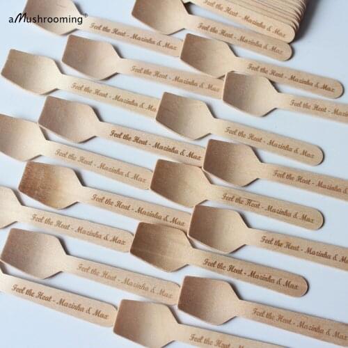 100pcs Feel the Heat Party Dessert Spoons Wooden Hot Chocolate Hot Cocoa Stirrer Spoons Unique Wooden Tasting Spoons