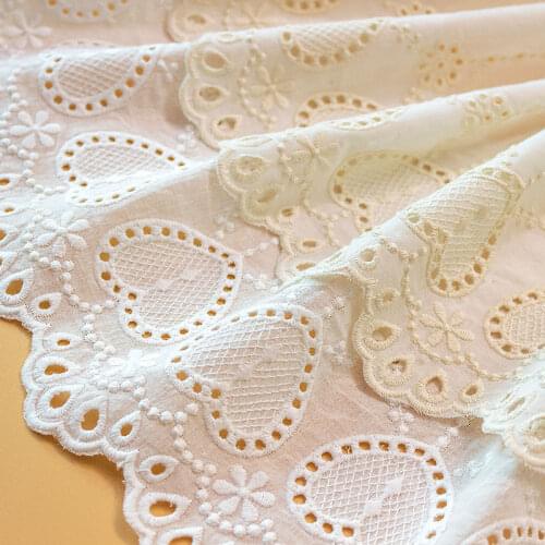 2yards /lot 18cm wide New Arrival Milk White/Beige Pure Cotton Embroidered Cloth Fabric Beautiful X1037