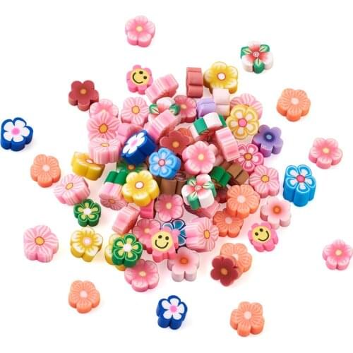 200pcs Colorful Flower Polymer Clay Cabochons No Hole Beads Embellishments Scrapbooking Decor Jewelry DIY Crafts Accessories