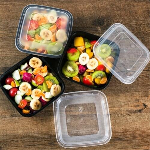 25pcs American style black transparent plastic lunch box disposable square lunch box takeaway packaging food salad fruit box