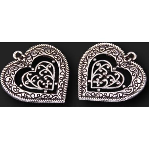 WKOUD 8PCS Antique Silver Color Double Heart Charms Pendant Necklace DIY Metal Jewelry Making A281