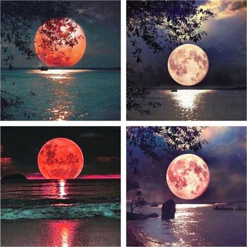 Huacan 5D Diamond Painting Landscape Full Square DIY Diamond Embroidery Moon Art Decoration Home