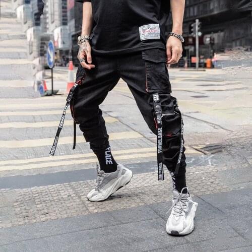 Hip-hop Style Men Harem Pants Spring Autumn Loose Tie Ankle-Length Pants Black Overalls Fashion High Street Trousers Streetwear