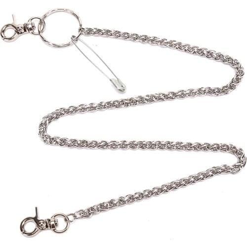 Trendy Punk Hip Hop Waist Chain Fashion Retro Metal Pin Ring Clip Keyring Design Jeans Clothing Accessories