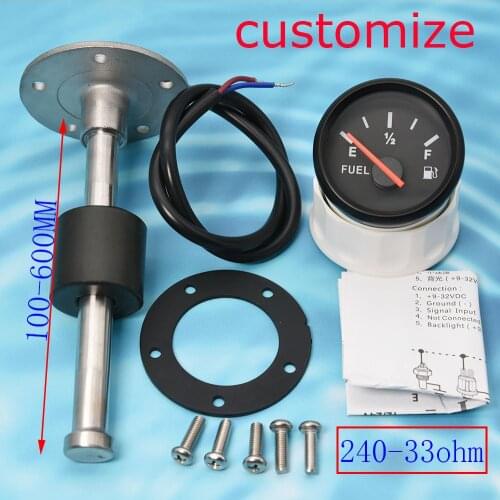 100-600MM Fuel Level Sensor With 52MM Fuel Gauge 240-33ohm Marine Fuel Level Gauge Sensor Sender Unit Red Backlight Point Gauge