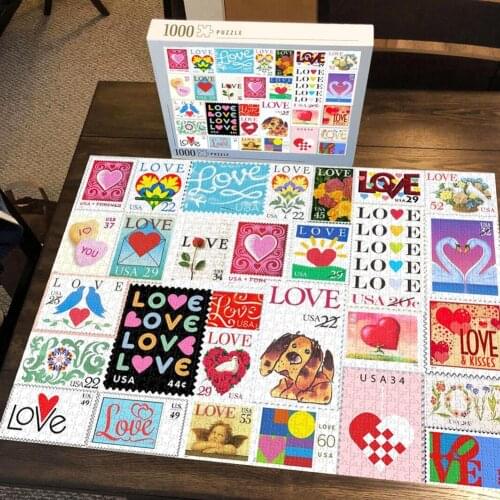 Wooden Love Stamps Jigsaw Puzzle Adult Kids Assembling Picture Game Toy Gift