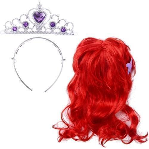 Kid Girls Mermaid Princess Wigs Crown Set Mermaid Cosplay Party Outfit Princess Headband Hair Wigs Accessories Halloween Costume