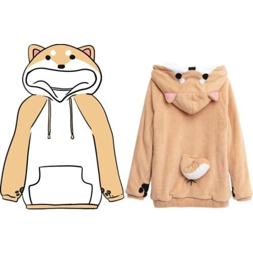 Anime Totoro Shiba Inu Fleece Sweatshirt Soft Hooded Cosplay Lovers Huskie 3D Cute Cartoon Coat Coral Velvet Hoodie Costume
