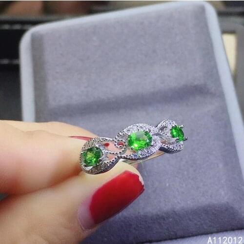 KJJEAXCMY fine jewelry S925 sterling silver inlaid natural Diopside new girl exquisite ring support test Chinese style with box