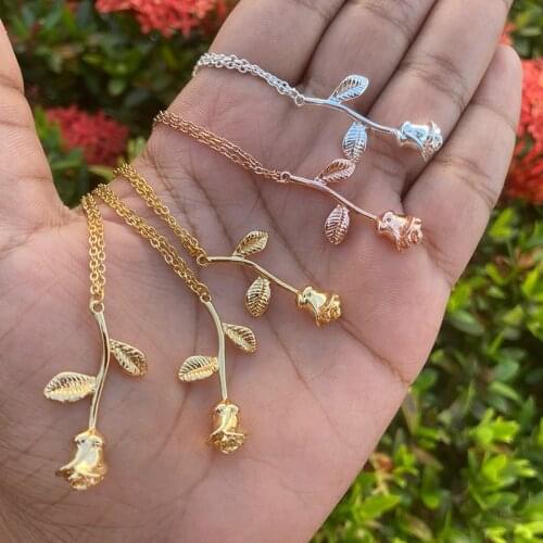 Bijoux Rose Flower Necklace Stainless Steele Gold Color Statement Pendant Necklace For Women Femme Collier Jewelry Lovers Gifts