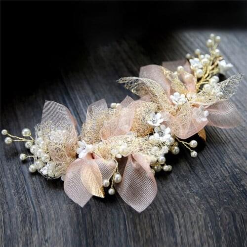 Korean Style Silk Yarn Flower Headdress Bride Wedding Hair Accessories Pink Hair Ornament