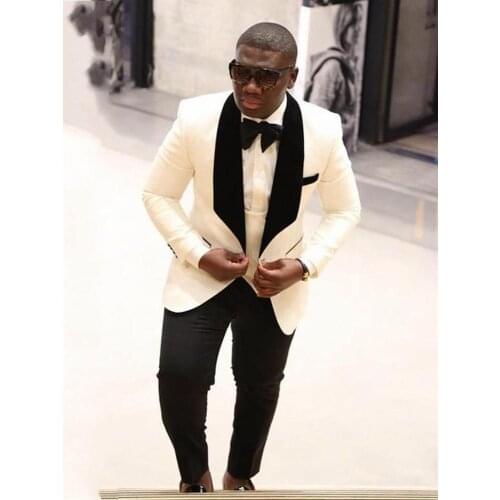 Handsome Ivory Mens Dinner Party Prom Suits Groom Tuxedos Groomsmen Wedding Blazer Suits (Jacket+Pants+Vest+Tie) K:2113