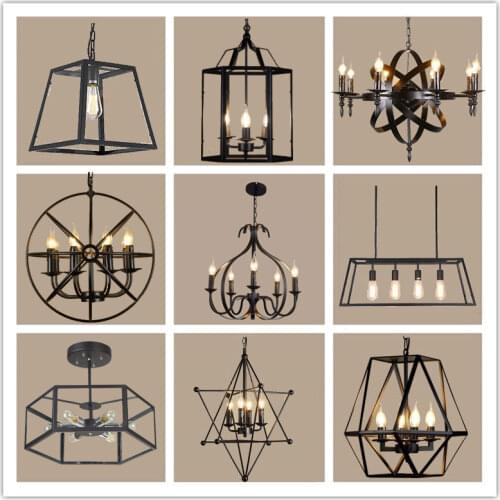 Retro industrial style creative long glass box restaurant bar personality wrought iron globe candle hanging lamp