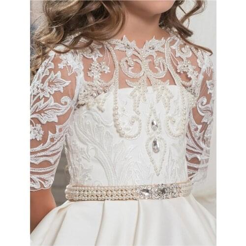 Ivory Flower Girl Dresses For Weddings party ceremony Gown Cap Sleeves Tulle Lace First Communion Dresses For Little Girl