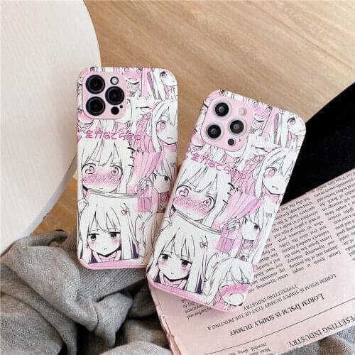 Cute Cartoon Lambskin Anime Girl Soft Phone Case For iphone 11 12 Pro Max Cover Fundas For iphone X XS XR XSMAX 6 6S 7 8 Plus