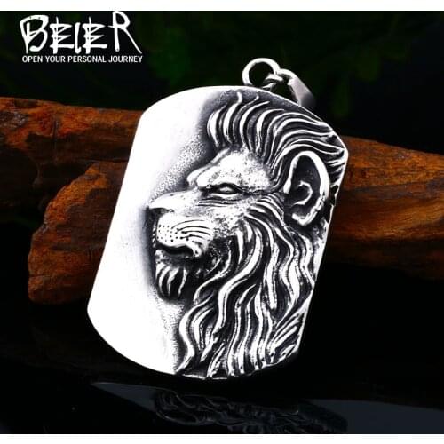 Beier 316L stainless steel Classic animal lion head tag mens pendant necklace Viking patron saint fashion jewelry LLLHP109P