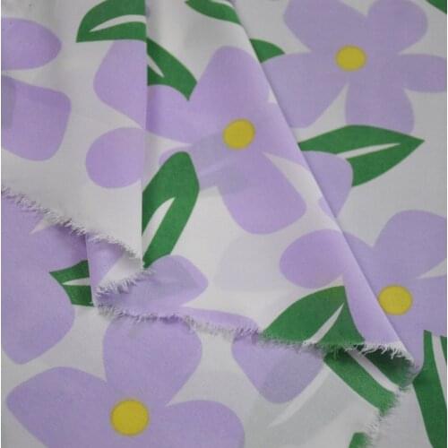 Gentle Light Purple Big Flower Printing Hibiscus Linen Chiffon Fabric Dress Shirt Womens Handmade DIY Fabric