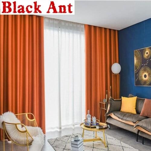 Nordic Light Luxury Textured Jacquard Blackout Curtain For Living Room Bedroom Modern Orange Grey Window Drapes Custom X795F