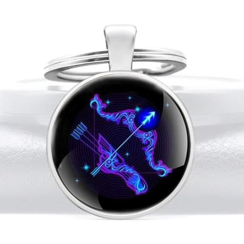 2020 New Fashion Sagittarius Glass Dome Key Chain Charm Astrology Jewelry Gifts Key Ring