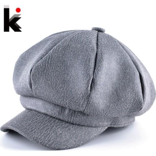 2018 New Fashion Unisex Ctagonal Hats For Autumn And Winter Leather Newboy Caps Women Outdoor Casual Beret Hat Femal Solid Touca