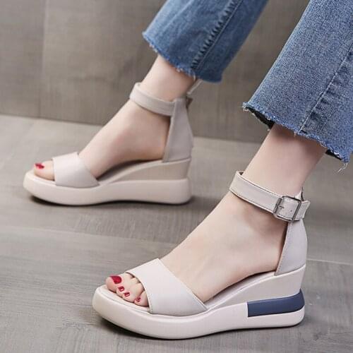 Rimocy New New Women Ankle Strap Wedges Sandals Open Toe Platform Female Sandals Metal Buckle Casual Summer Shoes for Woman