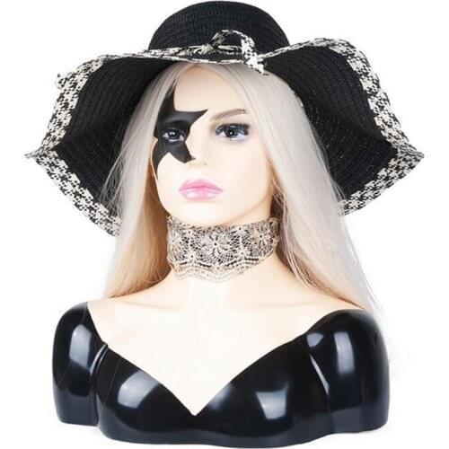 New High-end luxury Female Realistic Mannequin Head PVC Wig Hat Glasses Diamond Necklace Display Mold Stand Black Star