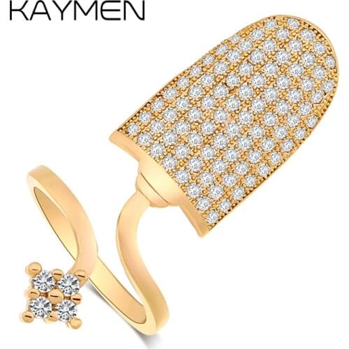 KAYMEN New Arrival Fashion Shining Finger Nail Ring for Women Copper Inlaid Zircon Fingernail Ring Wedding Patry Jewelry