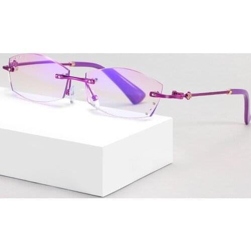 Luxury Diamond Cut Reading Glasses Women Rimless Purple/red Frame Delicate Design Fashion Anti-blu Anti Fatigue +1 +1.5 +2 to +4