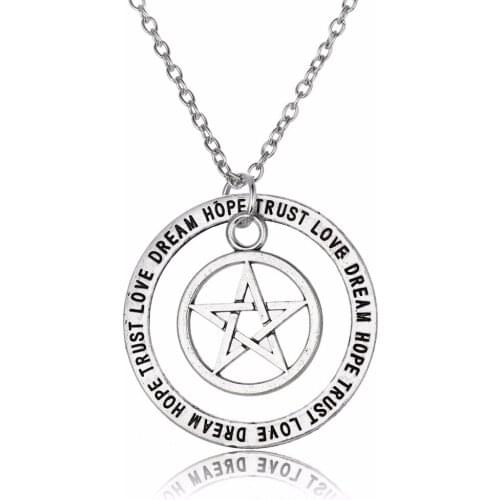24PC/Lot Vintage Love Trust Hope Dream Pentagram Pendant Necklace Charm Jewelry Women Man Best Friends Choker Collar Party Gifts