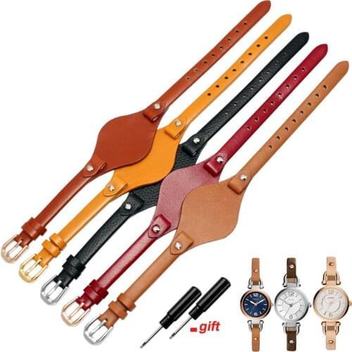 8mm Genuine Leather Watch Strap for Fossil ES4114 ES3060 ES3625 ES2830 ES3077 3262 Soft Cowhide Women ​Small Bracelet Wrist Band