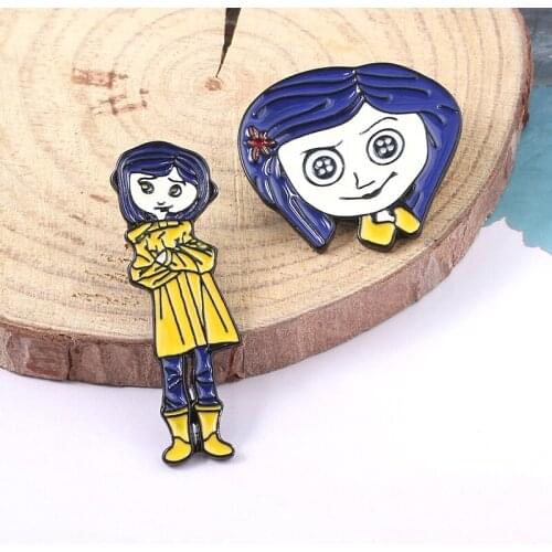 RJ Movie Coraline Brooches Pins Anime Figure Pendants Black Button Key Skull Nightmare Before Christmas Choker Jewelry Gift