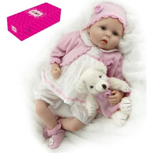 Decdeal 22 inch Silicone Reborn Baby Doll Cute Bath Dolls Sleeping Realistic Soft Touch Baby Dolls Baby Toys Gifts Birthday Set