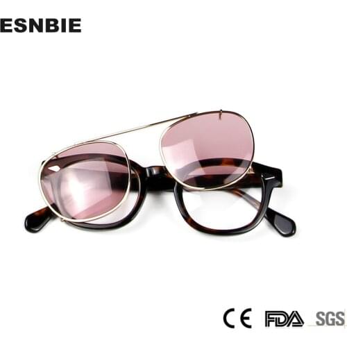 Fashion Yellow Tinted Clip On Sunglasses Men Polarized Prescription Round Optical Frame Clip-on Driving Sun Glasses For Women