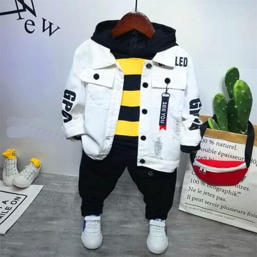 Tracksuit for boys children clothing kids clothes sports suit for boys Jean jacket + hoodie + pants 3PCS Boys Clothing Set