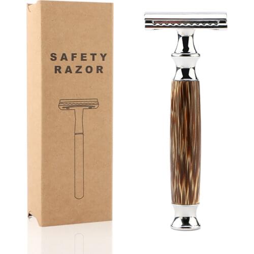 Old-fashioned Manual Razor Safety Razor Fits All Double Edge Razor Blades Eco Friendly Shaving Razor Made Of Bamboo&Zinc Alloy