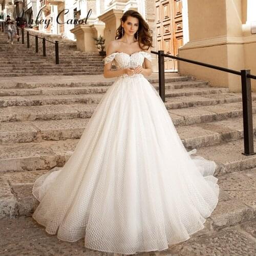 Ashley Carol Princess Wedding Dress 2021 Romantic Sweetheart Beaded Appliques Cap Sleeve A-Line Bridal Dresses Vestido De Novia
