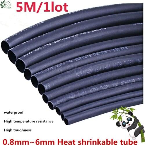 5 METER/LOT BLACK 1mm 1.5mm 2mm 2.5mm 3mm 3.5mm 4mm 5mm 6mm Heat Shrink Tubing Tube