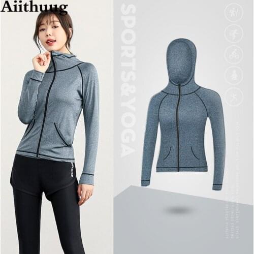 Aiithuug Womans Active Yoga Running Sweatshirt Fitness Compression Long Sleeve T-Shirt Hooded Jacket Sun Long Sleeve Outdoor