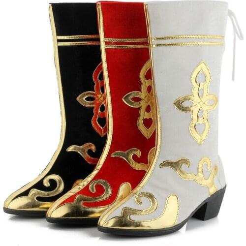 3 Colors Mongolian Dance Boots For Women The Tibetan Nationality Shoes Stage Performance Mongolian Boots
