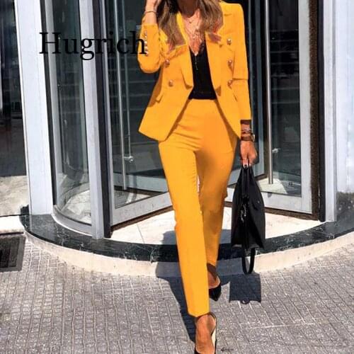 Winter Women Elegant Blazers Set Long Sleeve Coat + Pencil Pants Suit Office Lady Two Piece Suits Work Outfits Matching Sets